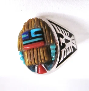 Wilbert Manning Navajo Long Hair Kachina Sterling Silver Ring Size 10.5 Signed - Picture 1 of 6