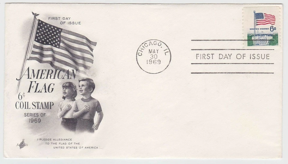 TurtlesTradingPost- Flag Over White House 1969 FDC #1338G Coil- Artcraft Cachet - Image 1 of 1