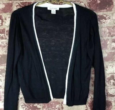 * Suéter Blanco Mercado Negro Mezcla de Lino Negro con Blanco Frente Abierto XS TT Foto 1 de 4