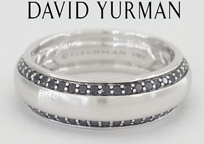 Anillo David Yurman Biselado Diamante Negro Banda 0.72 quilates Oro Blanco 18k Rtl $5.2K Foto 1 de 4
