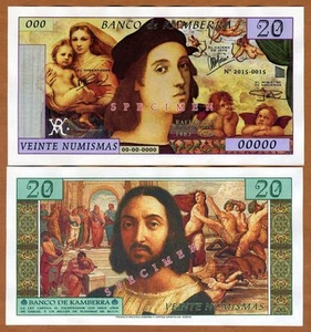 SPECIMEN Kamberra, 20 Numismas, 2015, UNC Raphael, Madonna, Christ Child - Picture 1 of 1