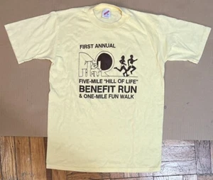 Vintage Jerzees “First Annual Benefit Run “ T-shirt  Size Medium Color Yellow - Picture 1 of 5