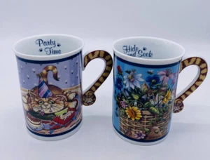 2 Danbury Mint Komische Katzen Kaffeetassen Gary Patterson Figur Schwanzgriff - Bild 1 von 8