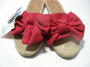 Disney Mickey Mouse Junk Food Girls Espadrille Slide Red Bow Size 6 NWT - Picture 1 of 4