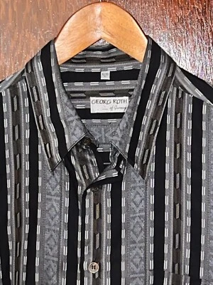 VINTAGE GEORG ROTH OF GERMANY BLACK BROWN & GRAY STRIPED SHIRT SIZE XL - Image 1 of 4