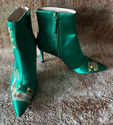 Botines Zara verde satinado floral tacón de pájaro punta puntiaguda - talla 6 - UE 36 Foto 1 de 4