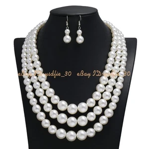 Moda Para Mujer Perlas Blancas Cadena Distintivo Babero Collar Joyería Regalo - Imagen 1 de 8