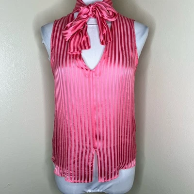 Алиса + Оливия шелковая смесь верхний маленький розовый галстук шеи полоски без рукавов v-образным вырезом атлас - Изображение 1 из 4