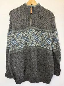 Maglione Aran Crafts uomo XL grigio lana merino maglia cavo quarto zip Irlanda - Foto 1 di 11