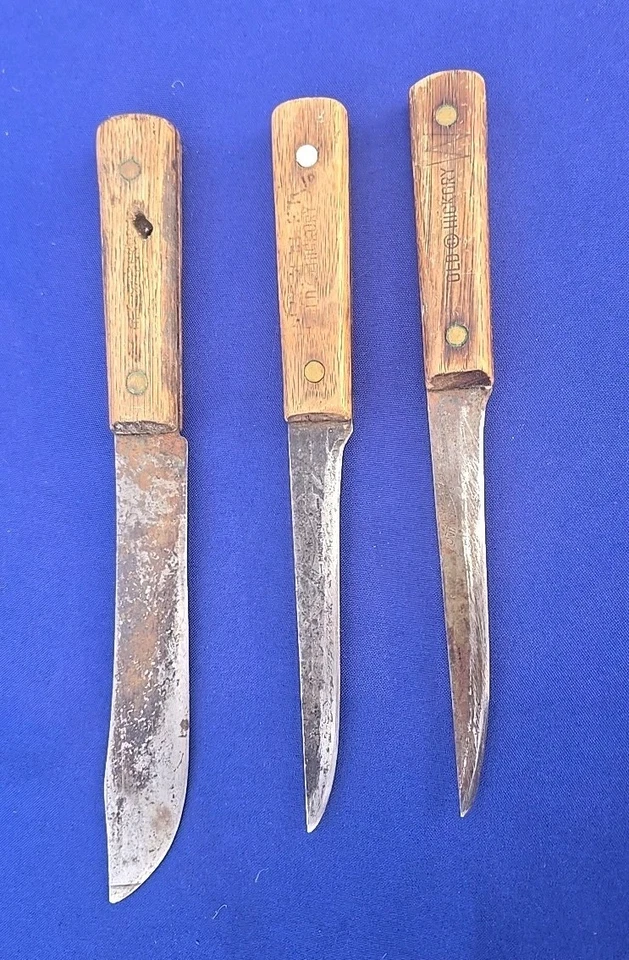 Lote de 3 ~ Cuchillos de carnicero y talla de carbono Old Hickory Tru-Edge Ontario Knife Co Foto 1 de 4