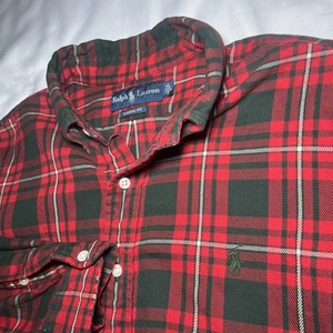 Vintage Polo Ralph Lauren Plaid Flannel Red Green 90s Mens L Holiday Christmas - Picture 1 of 6