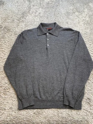 Linea Uomo Sweater Men Large Charcoal Gray Wool Blend Ribbed Rugby Golf Polo - Image 1 of 4
