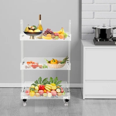 3-tier Acrylic Rolling Cart Modern Utility Trolley Clear Side Table With Handle - Image 1 of 4