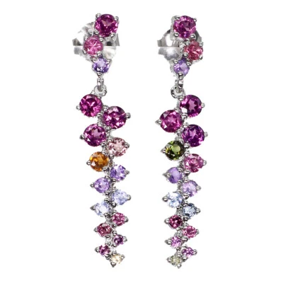 925 Sterling Silver Earrings Round Rhodolite Garnet Tourmaline Gemstone Jewelry - Image 1 of 4
