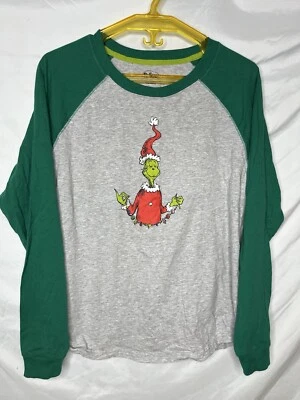 Dr Seuss The Grinch as Santa in Yoga Pose Raglan Sleeve T Shirt Adult Large - Image 1 of 4