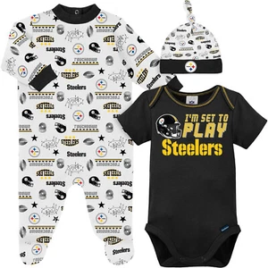 3-Piece Baby Boys Pittsburgh Steelers Bodysuit, Sleep 'N Play, and Cap Set - Picture 1 of 4