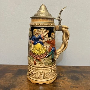 GERMAN STYLED BEER STEIN WITH LID MUSIC BOX INSIDE 9" TALL JAPAN - Picture 1 of 7