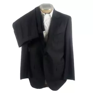 Daniel Cremieux Loro Piana Mens Suit 42L Charcoal Gray Striped 34x31 Pleat Cuff - Picture 1 of 15