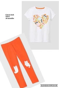 Cat & Jack Toddler Girls Halloween Top & Legging Set Size 18 mo Orange Ghost Cat - Picture 1 of 3