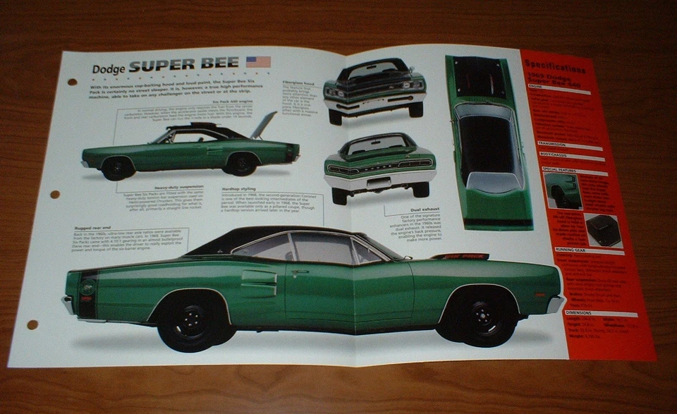 Dodge Super Bee 440 1969 hoja de especificaciones folleto información foto 69 Superbee Coronet Hemi Foto 1 de 1