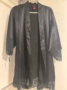 Vintage La Senza Black With Lace Open Front Kimono Robe One Size - Picture 1 of 3