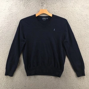 Polo Ralph Lauren Sweater Mens Medium Black Vneck Long Sleeves Pullover Casual - Picture 1 of 15