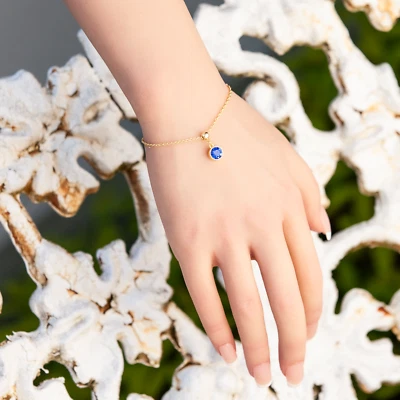 Pulsera Piedra Natal Septiembre, Cristal Azul Oscuro Oro o Plata Cadena Ajustable Foto 1 de 4