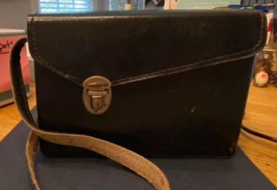 Vintage 60's Hard Camera Case Black Leather Red Felt Liner Carry Strap Taiwan - Image 1 of 3