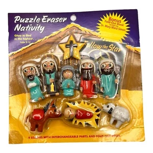 Puzzle Radiergummi Krippe Set 9 Radiergummis austauschbare Teile ausklappbares Buch neu aus altem Lagerbestand - Bild 1 von 14