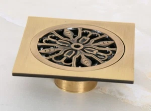 Antique Brass Flower Carved Art Drain Bathroom Shower Waste Drainer 8hr046 - Picture 1 of 8