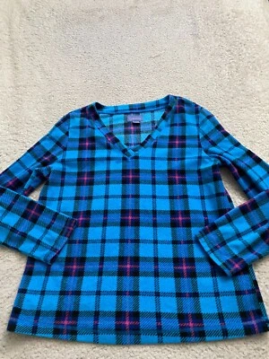 Laura Scott Women Plaid Fleece Long Sleeve V-Neck Sweatshirt Blue Size M - Image 1 of 4