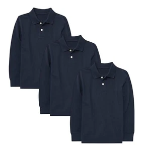 Kids and boys 3 pack long sleeve pique school uniform polos - Picture 1 of 18
