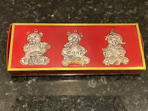 Christmas Gorham 3 Silver Plated Teddy Bear Ornaments - Picture 1 of 8
