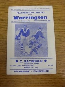 19.03.1966 Rugby League Programm: Featherstone Rovers v Warrington [Challenge C - Bild 1 von 1