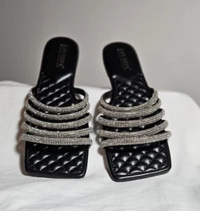 Cape Robbin Sandals Ancora Women 9 Black Rhinestone Slide Open Toe Quilted - Picture 1 of 4