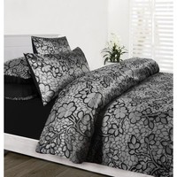 EMMA Black Silver Jacquard Quilt Doona Cover Set - SINGLE, DOUBLE, QUEEN, KING