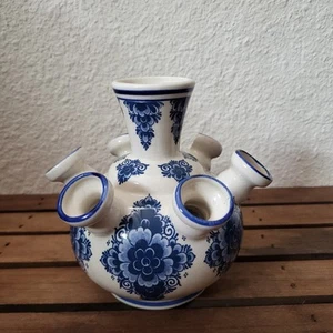 Jarrón de tulipán azul Delft de Jasmin Holland 7 caños porcelana azul y blanca ~ dañado - Imagen 1 de 13