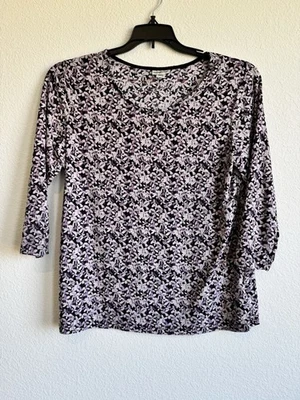 Croft & Barrow Women's Purple Floral 3/4 Sleeve Blouse Stretchy Petite Medium - Image 1 of 4