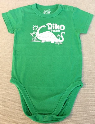 DINO BEACH BODYSUIT Boys 18 Months Green Short Sleeve Shirt Dinosaur - Image 1 of 2