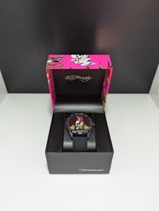 Ed Hardy Armbanduhr Totenkopf Neu Uhr schwarz Blumen ❤️ Kult Festival Black Dial - Bild 1 von 7