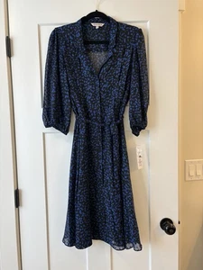 Nanette Lepore Polka Dot Dress Black Navy  Button Collar Women 16 NWT - Picture 1 of 7
