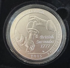 2015-P 5 oz .999 Silver ATB: Saratoga NHP New York NY Burnished w/OGP & COA - Picture 1 of 5