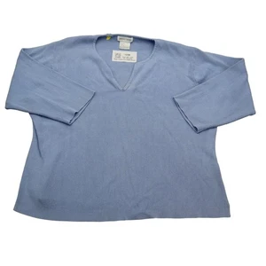 Vintage Pierre Cardin Shirt Womens XL Blue Lightweight Casual Cotton 3/4 Sleeve - Picture 1 of 18