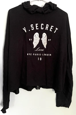 Sudadera con Capucha Victorias Secret para Mujer L Negra Gráfico con Cremallera NYC Paris London Wings Foto 1 de 4