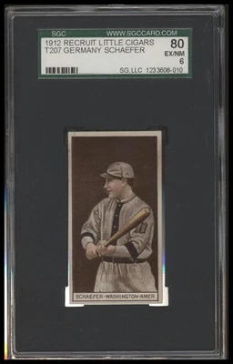 1912 T207 GERMANY SCHAEFER NNO EXMT RECRUIT SGC 6 BASEBALL WASHINGTON SENATORS - Image 1 of 2