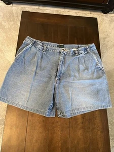 Scandia Woods Bermuda Shorts Womens 42 Blue Denim High Rise Button - Picture 1 of 2