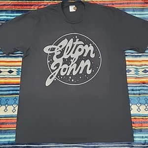 Elton John Graphic Script Spellout T-Shirt Black Large GUC - Picture 1 of 9