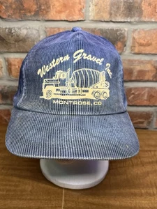 Vintage Western Gravel Corduroy Navy Blue Truck Montrose Colorado Hat - Picture 1 of 6