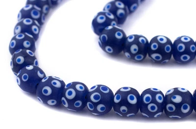 Cuentas de mofeta estilo veneciano azul y blanco 12 mm, 36 pulgadas hilo de vidrio redondo Foto 1 de 3