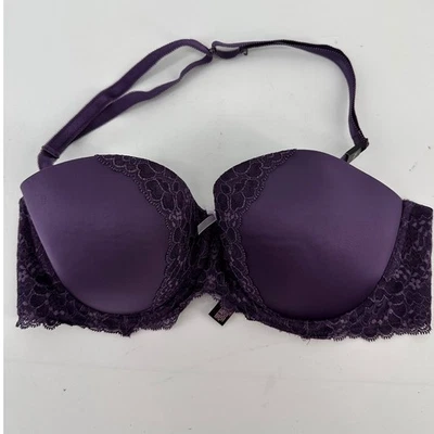 Sujetador sin tirantes Victoria's Secret Dream Angels 36D ciruela púrpura encaje acolchado Foto 1 de 4